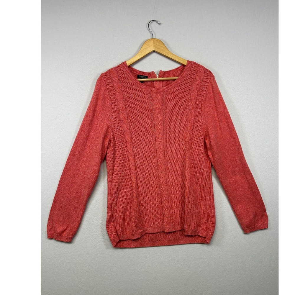 Preppy Classic Talbots Womens XLP Coral Pink Cable‎ Knit Back Zip Sweater